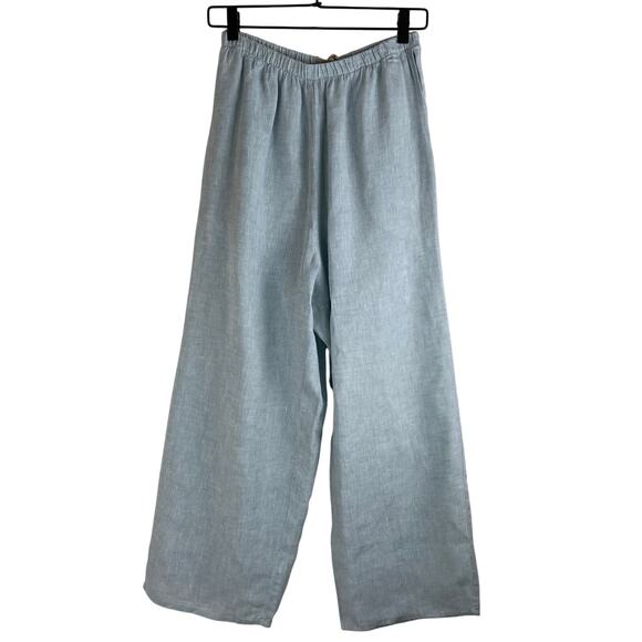 FLAX Linen Crop Pants Size S Robin's Egg Blue Pastel 25" Sustainable Lagenlook - Picture 1 of 11
